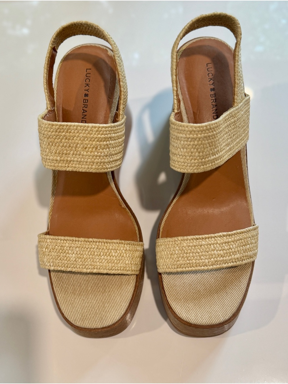 Lucky Brand Natural Raffia Strap Slingback Sandals